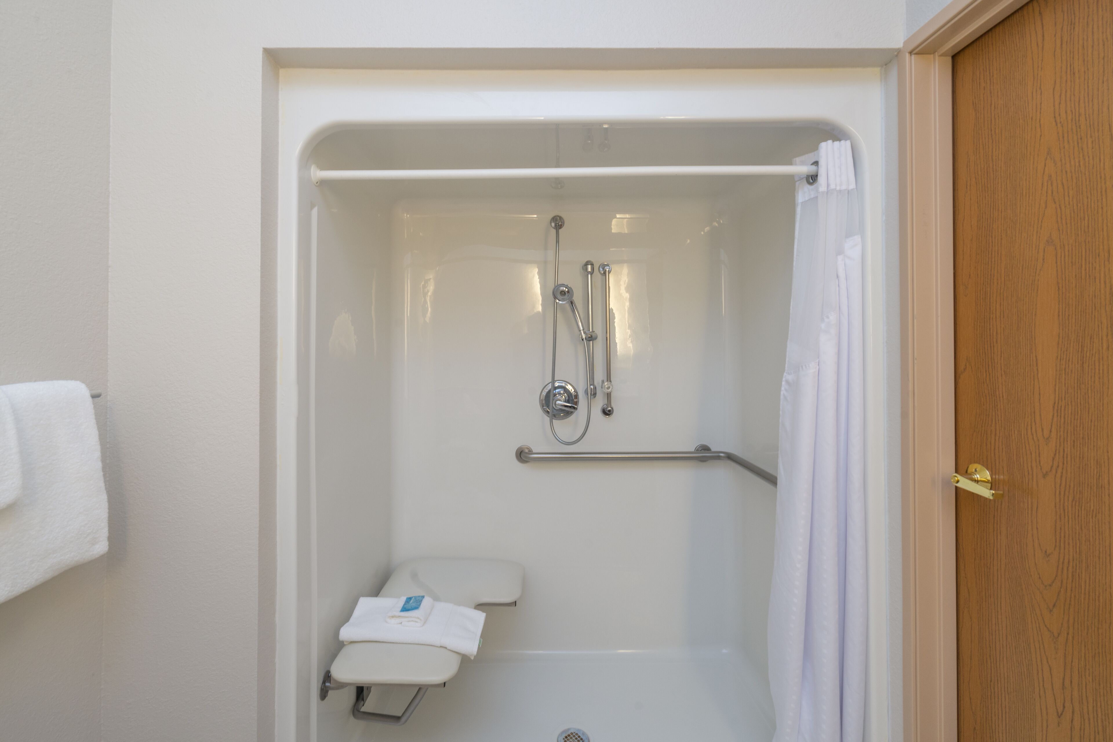 standard room, 1 queen bed, accessible (mobility, roll-in shower) | bathroom | combined shower/bathtub, free toiletries, hair dryer, towels