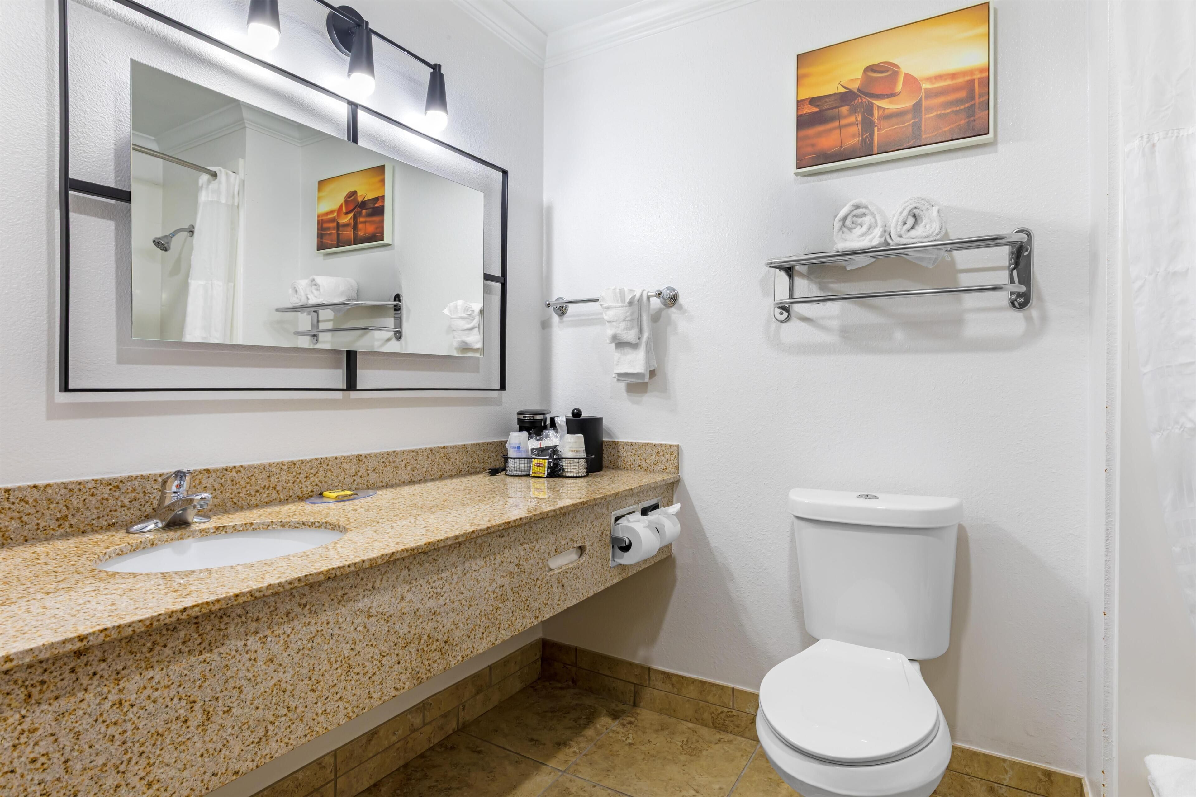 Bañera con ducha, artículos de tocador gratuitos, secador de pelo