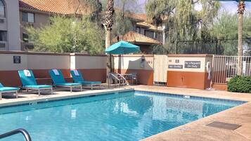Outdoor pool, open 8:00 AM to 11:00 PM, pool umbrellas, sun loungers