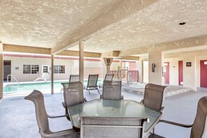 Outdoor pool, open 9:00 AM to 10:00 PM, sun loungers