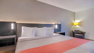 Desk, laptop workspace, free WiFi, bed sheets