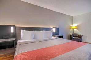 Desk, laptop workspace, free WiFi, bed sheets