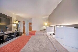 Desk, laptop workspace, free WiFi, bed sheets