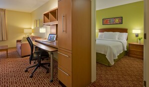 In-room safe, desk, laptop workspace, blackout curtains - Hawthorn Extended Stay by Wyndham Cincinnati NE/Mason (Loveland)