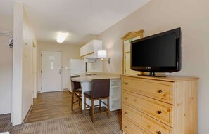 Desk, blackout drapes, iron/ironing board, free WiFi