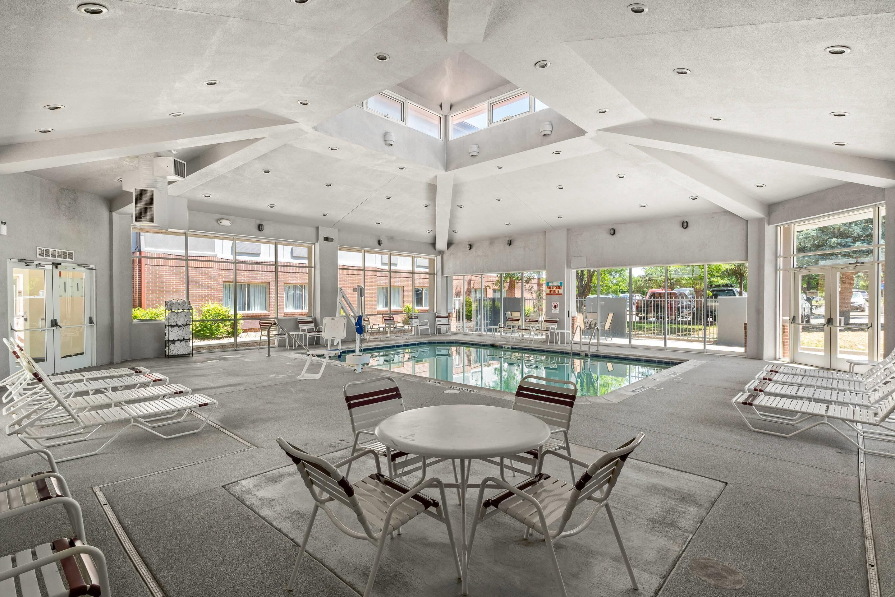 Indoor pool, open 9:00 AM to 10:00 PM, sun loungers