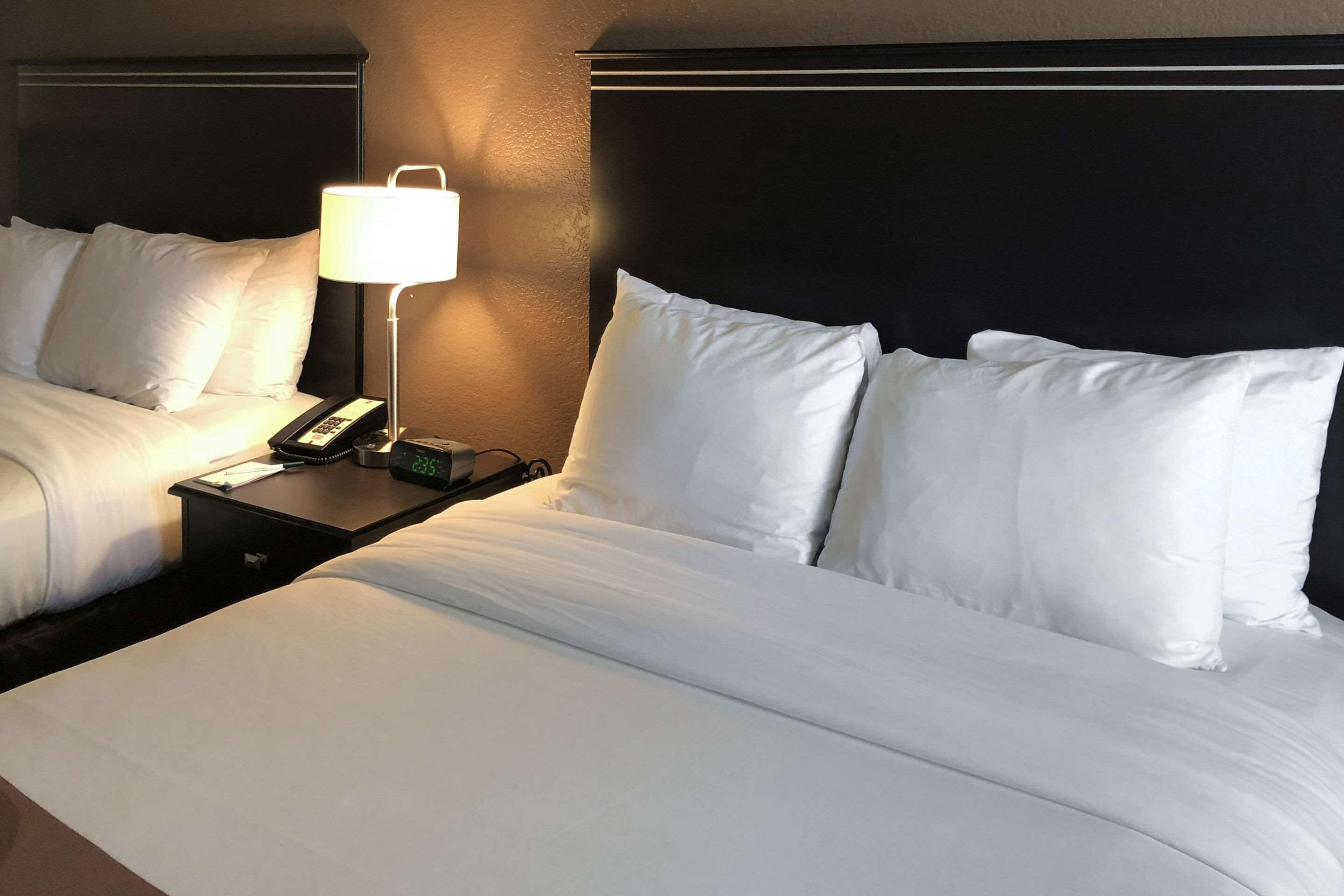 Pillow-top beds, desk, laptop workspace, blackout curtains