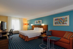In-room safe, desk, laptop workspace, blackout curtains