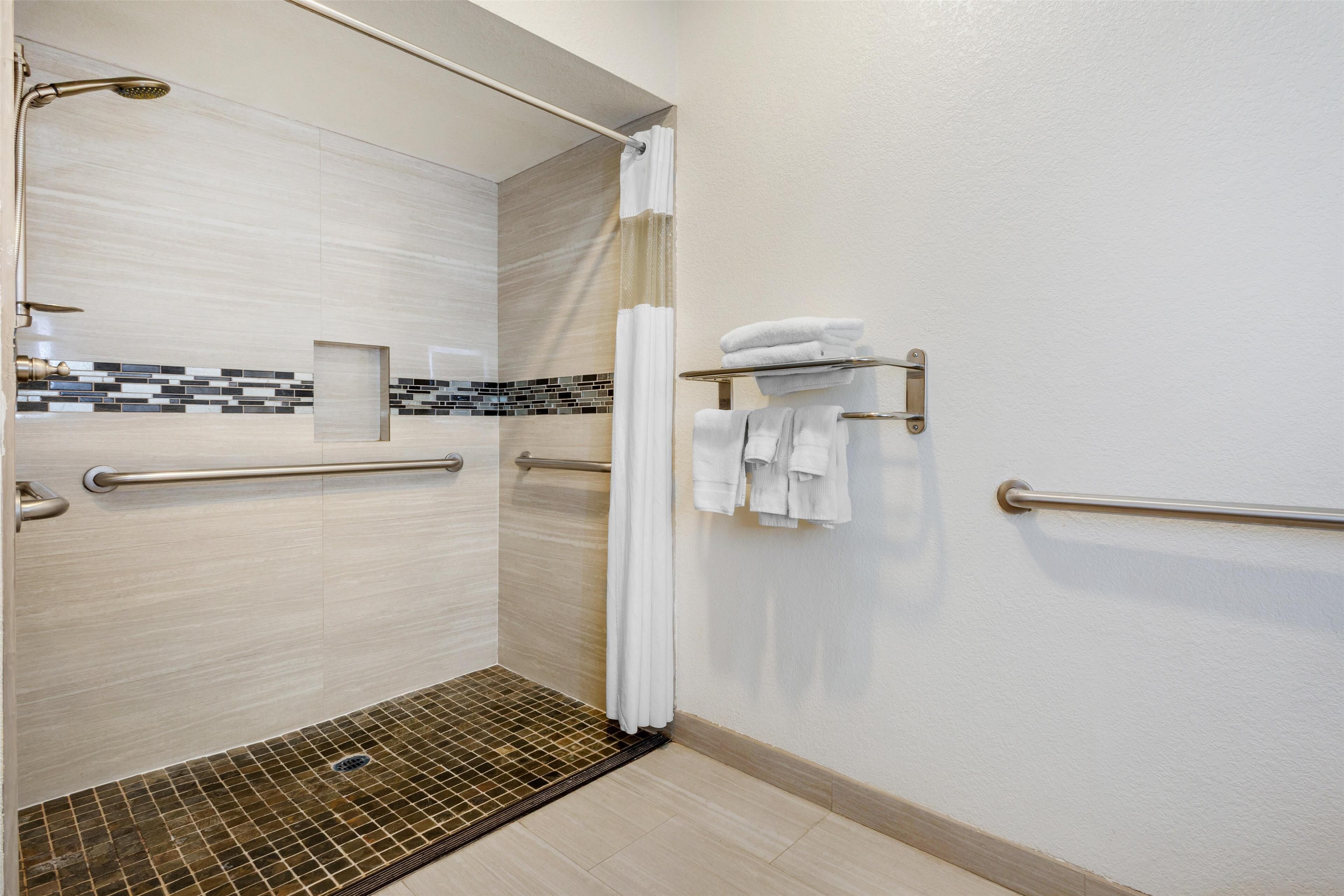 standard room, 1 king bed, accessible, refrigerator & microwave | bathroom | free toiletries, hair dryer, towels