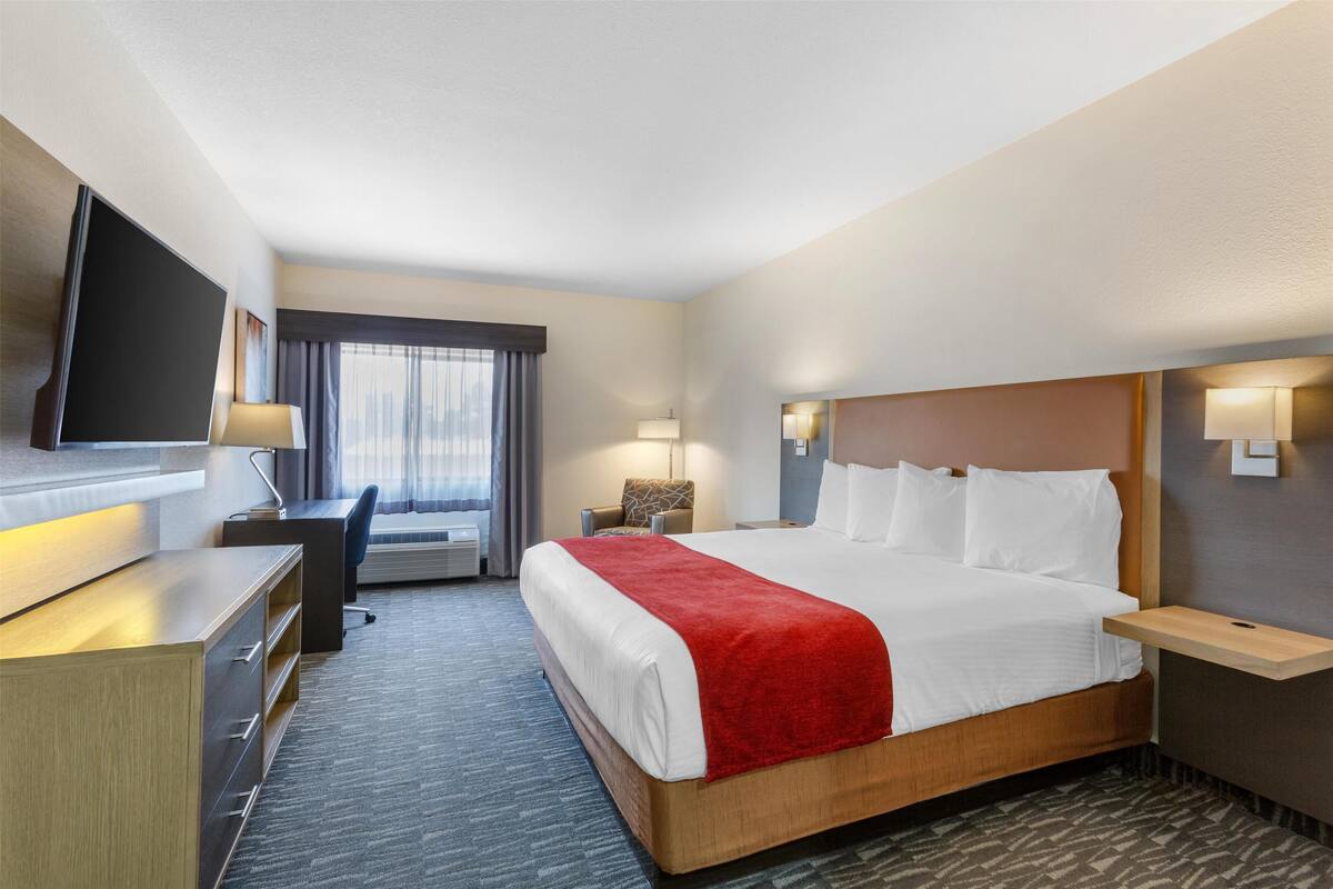 Standard Room, 1 King Bed, Non Smoking, Fireplace | Desk, laptop workspace, blackout curtains, iron/ironing board