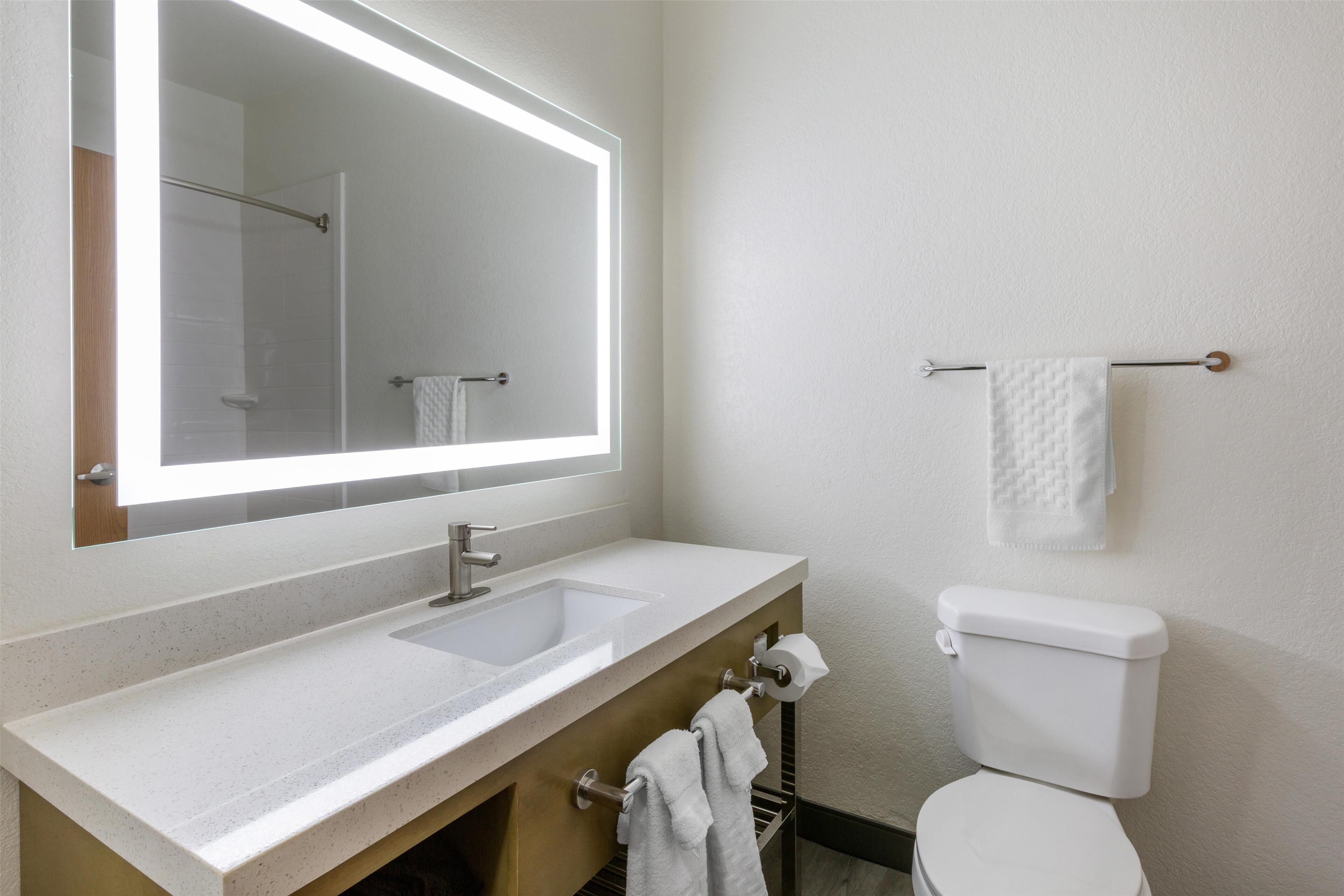 standard room, 1 king bed, non smoking, refrigerator & microwave | bathroom | free toiletries, hair dryer, towels