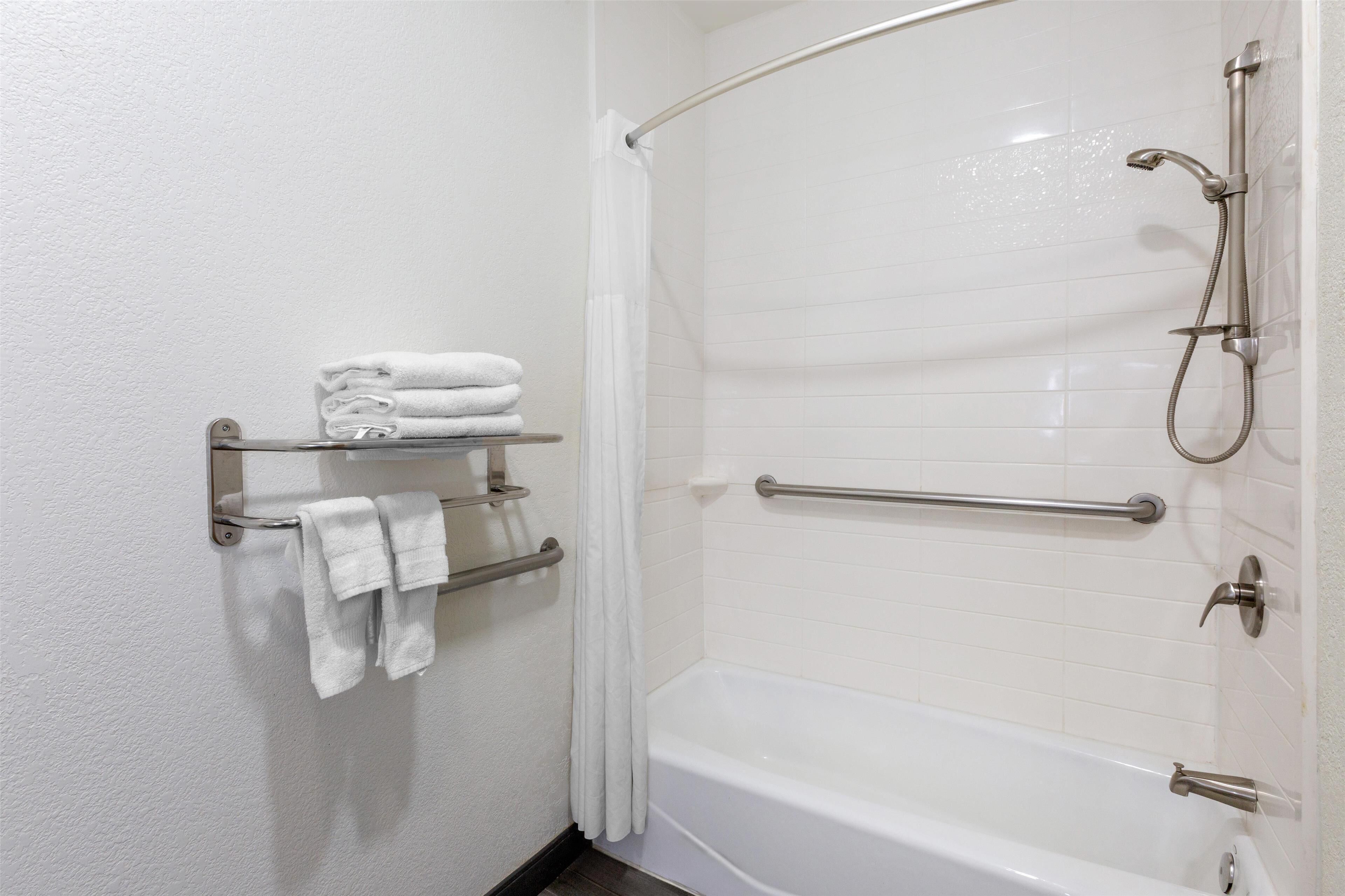 standard room, 2 queen beds, accessible, refrigerator & microwave | bathroom | free toiletries, hair dryer, towels