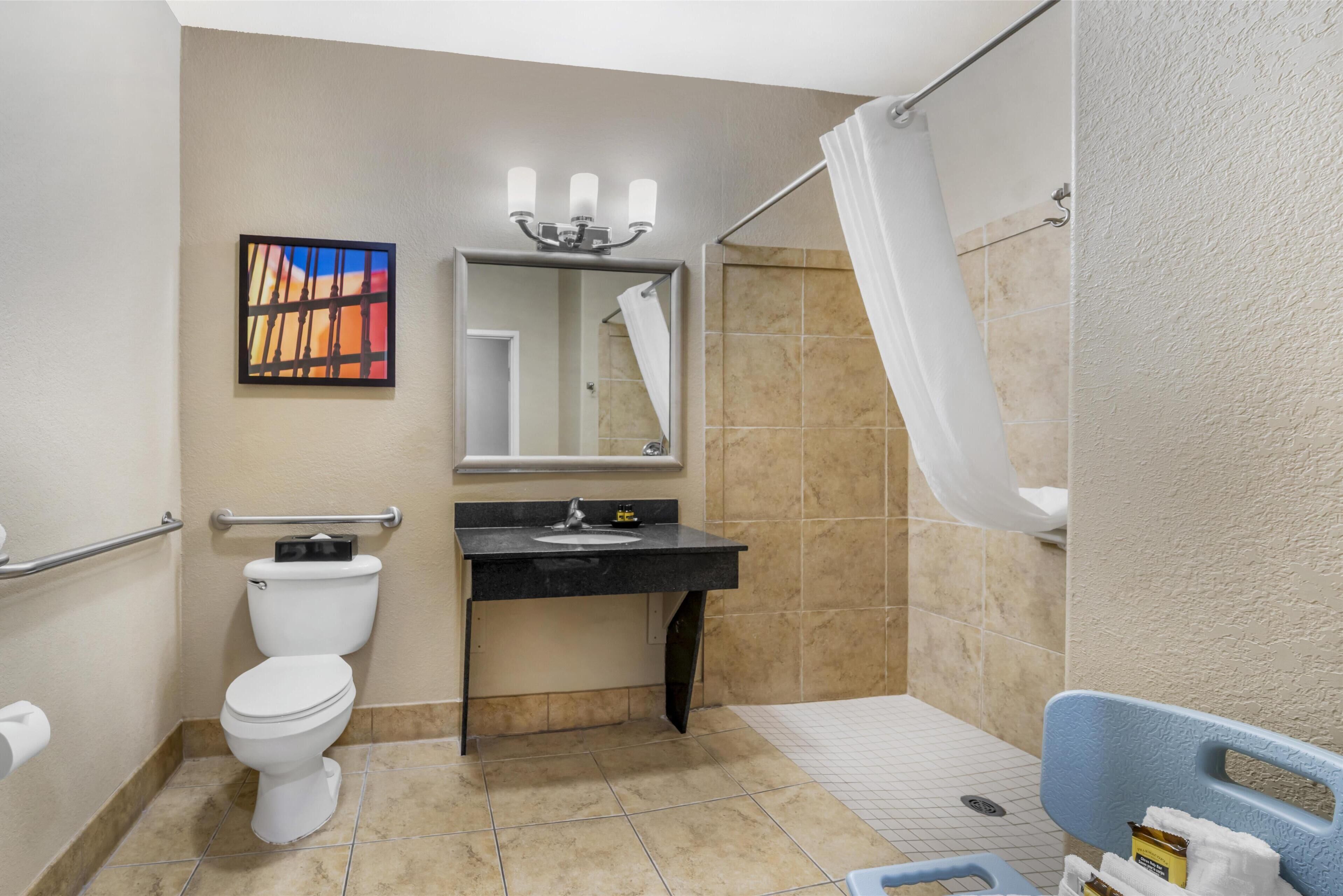 standard room, 1 king bed, accessible, non smoking | bathroom | hydromassage showerhead, free toiletries, hair dryer, towels