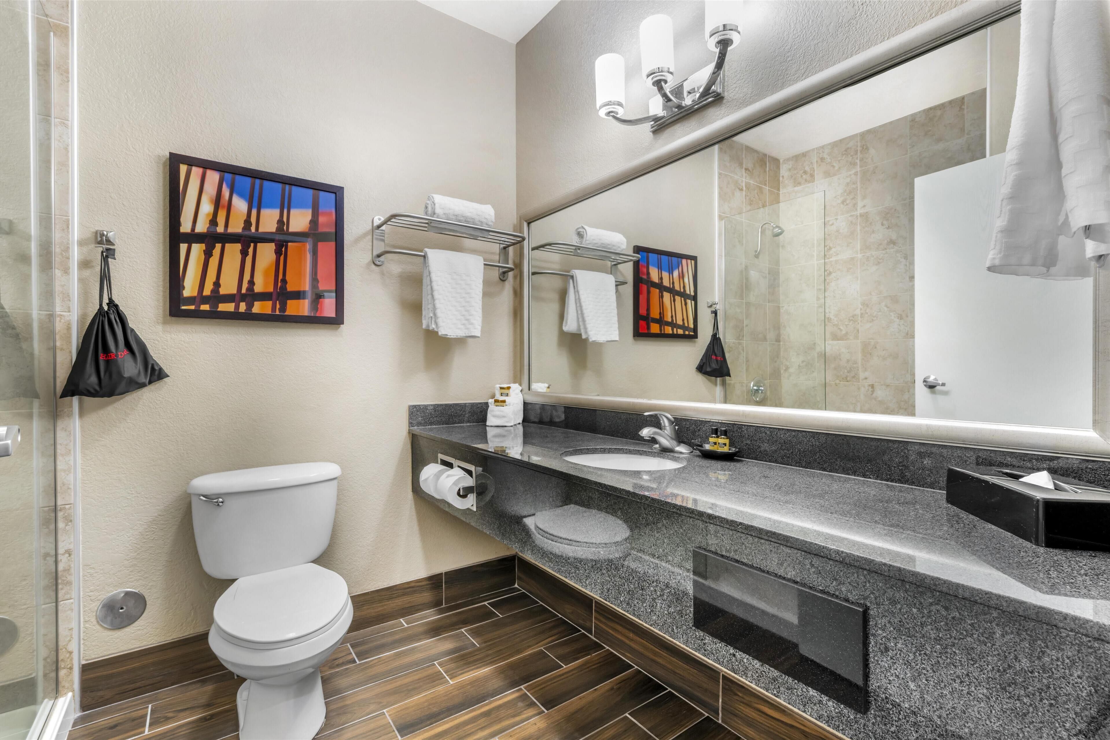 standard room, 1 king bed, non smoking, refrigerator | bathroom | hydromassage showerhead, free toiletries, hair dryer, towels