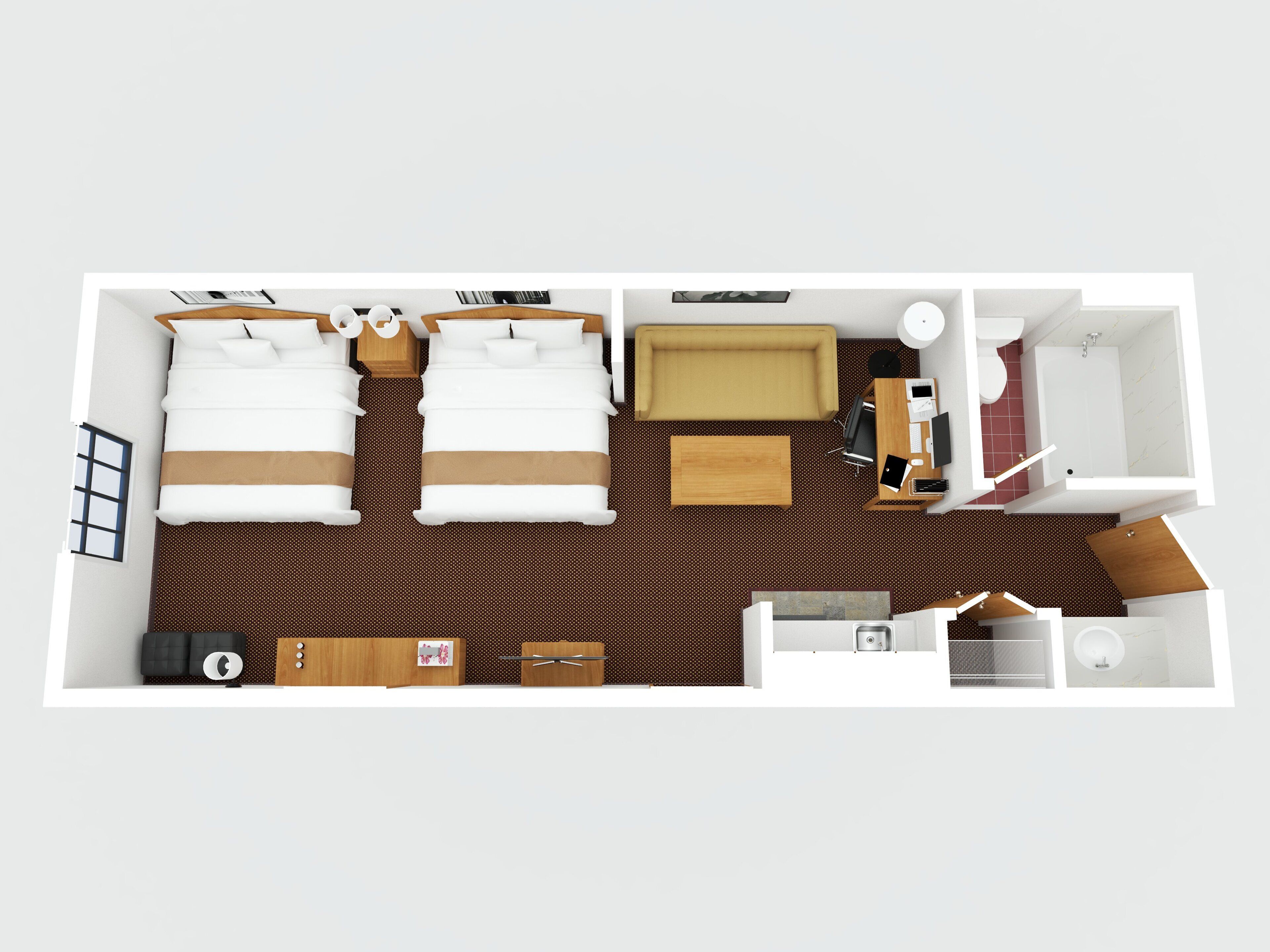 suite, 2 queen beds, non smoking | floor plan