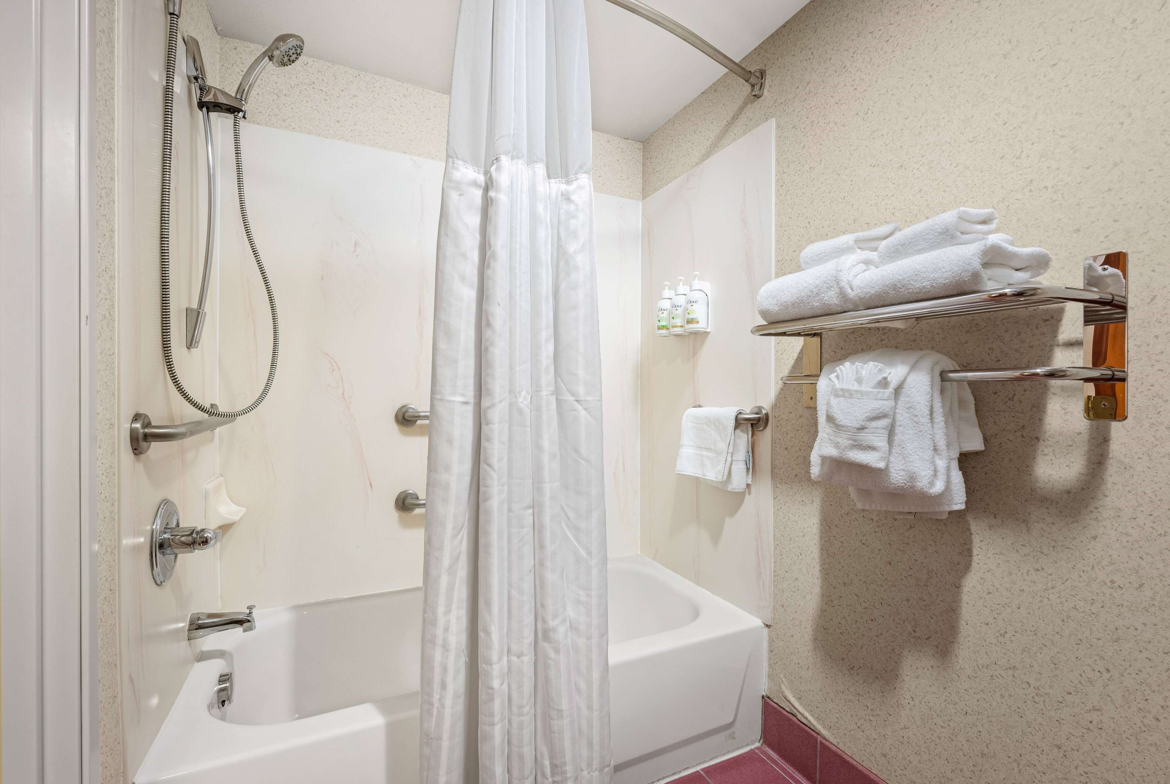 deluxe suite, 1 king bed, non smoking | bathroom | combined shower/bathtub, free toiletries, towels