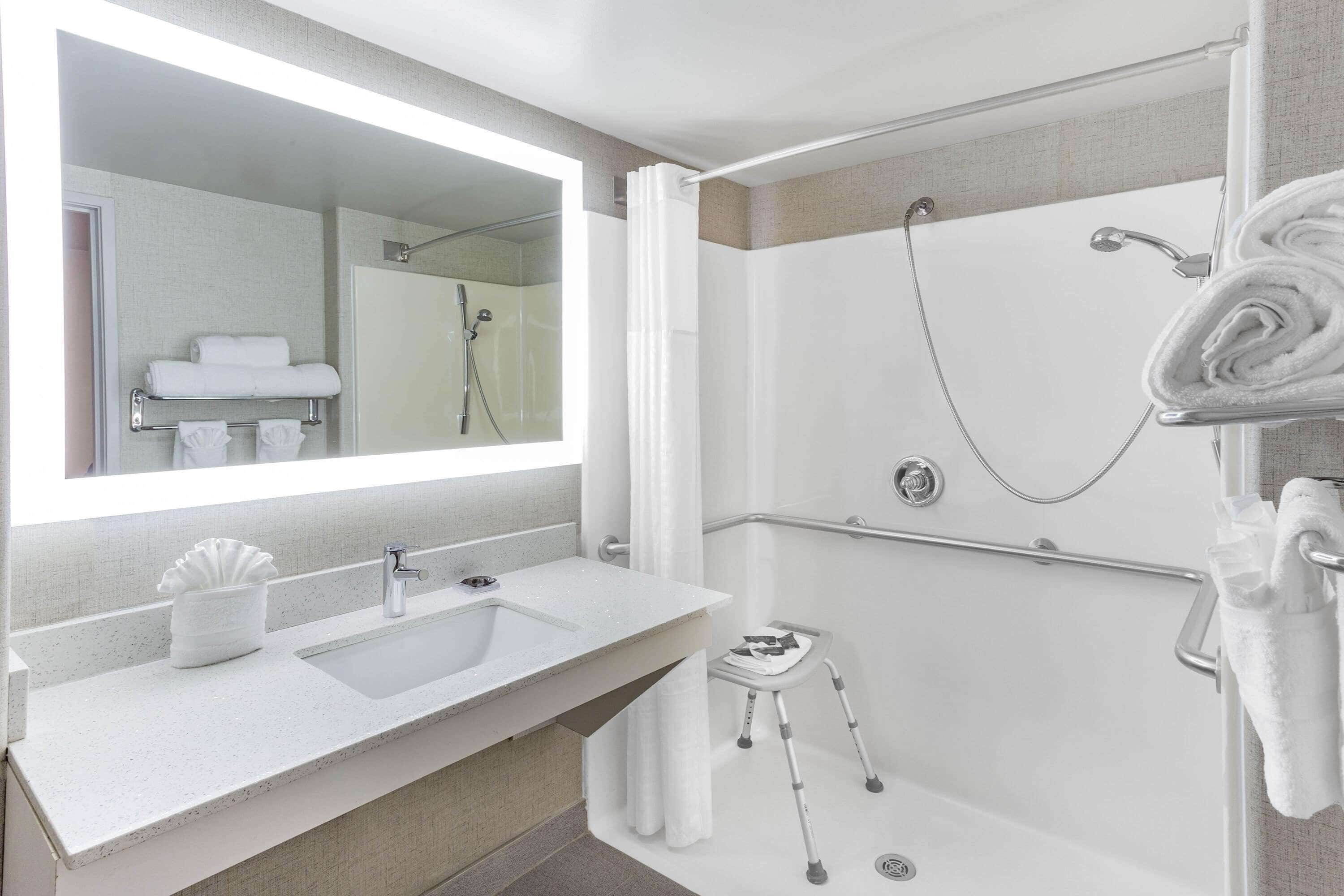 standard room, 1 king bed, accessible, non smoking (mobility accessible) | bathroom shower