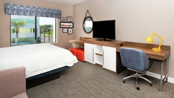 Premium bedding, down comforters, desk, laptop workspace