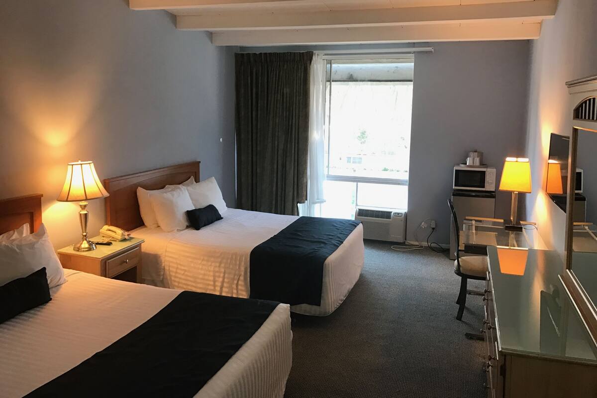Double Room, 2 Queen Beds | Desk, blackout drapes, iron/ironing board, cribs (free)