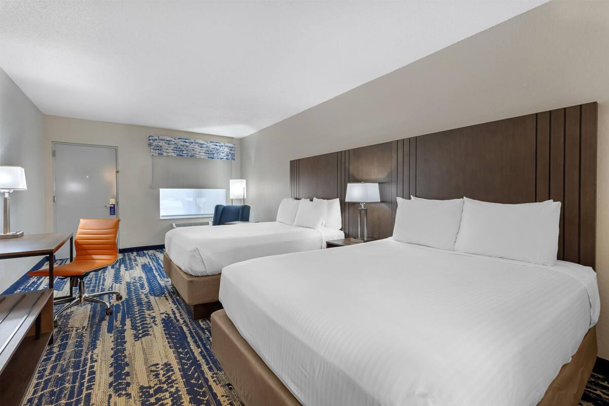 Standard Room, 2 Queen Beds, Accessible, Refrigerator & Microwave (Walk-in Shower) | Premium bedding, in-room safe, blackout drapes, iron/ironing board