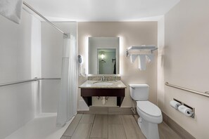 Standard Room, 2 Queen Beds, Accessible, Bathtub | Bathroom | Combined shower/tub, free toiletries, hair dryer, towels