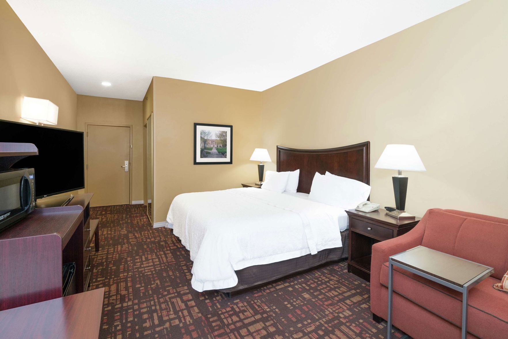 Premium bedding, pillowtop beds, desk, blackout drapes