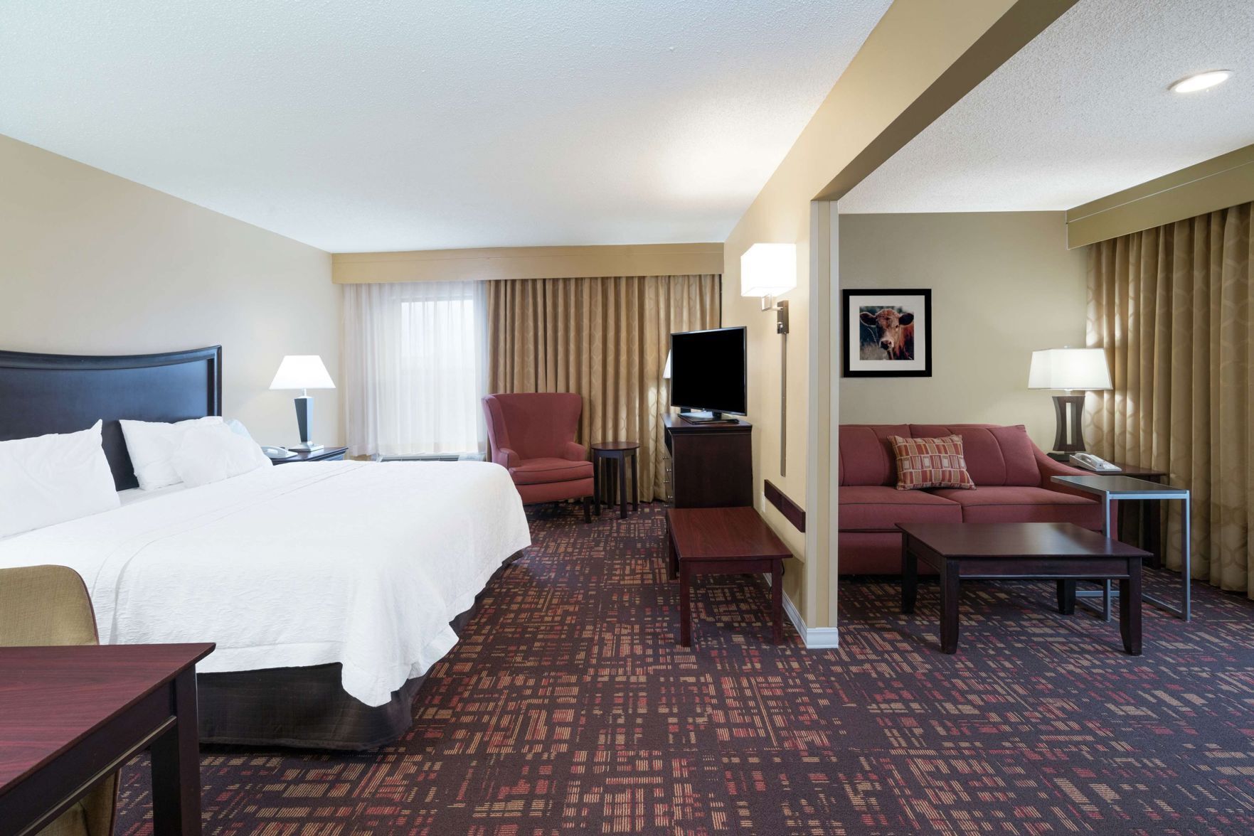 Premium bedding, pillowtop beds, desk, blackout drapes