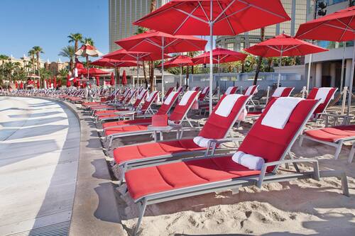 Beach cabanas, sun-loungers, beach umbrellas, beach towels