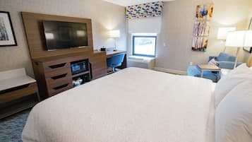 Hypo-allergenic bedding, desk, blackout drapes, iron/ironing board