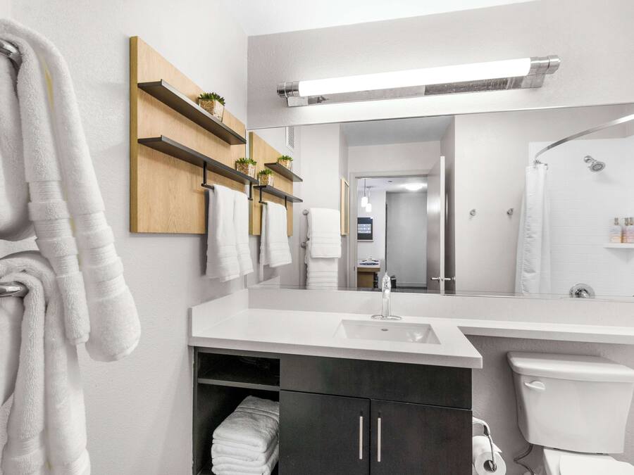 Combined shower/bathtub, free toiletries, hair dryer, towels
