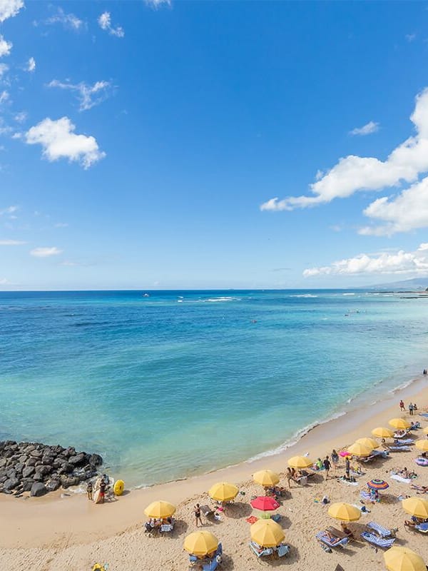 On the beach, sun loungers, beach umbrellas