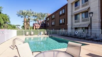 Outdoor pool, pool umbrellas, pool loungers