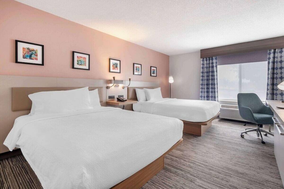 Premium bedding, desk, blackout drapes, iron/ironing board