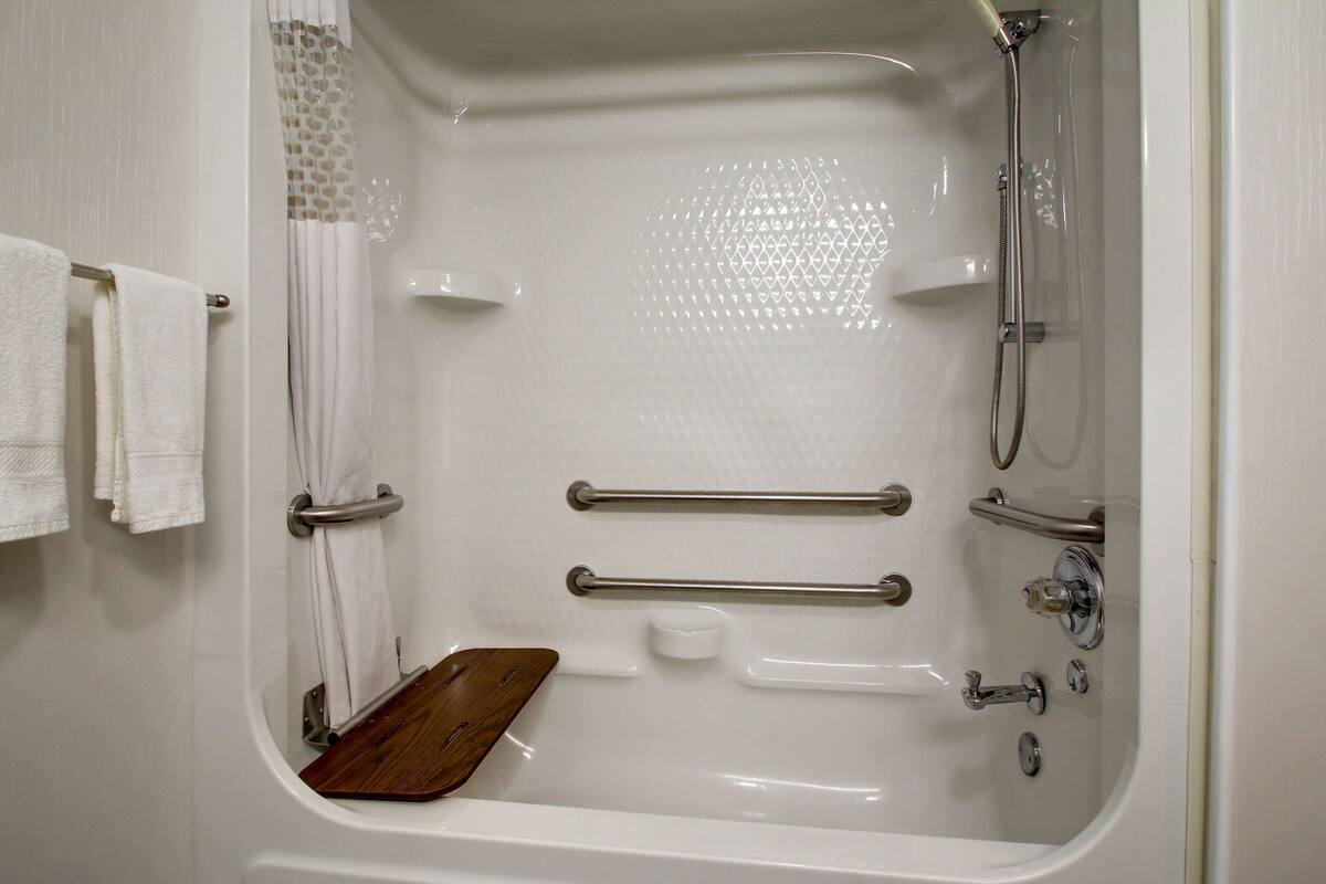 room, 1 king bed, accessible, non smoking | bathroom | designer toiletries, hair dryer, towels, soap