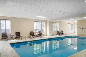 Indoor pool, open 8:00 AM to 10:00 PM, sun loungers