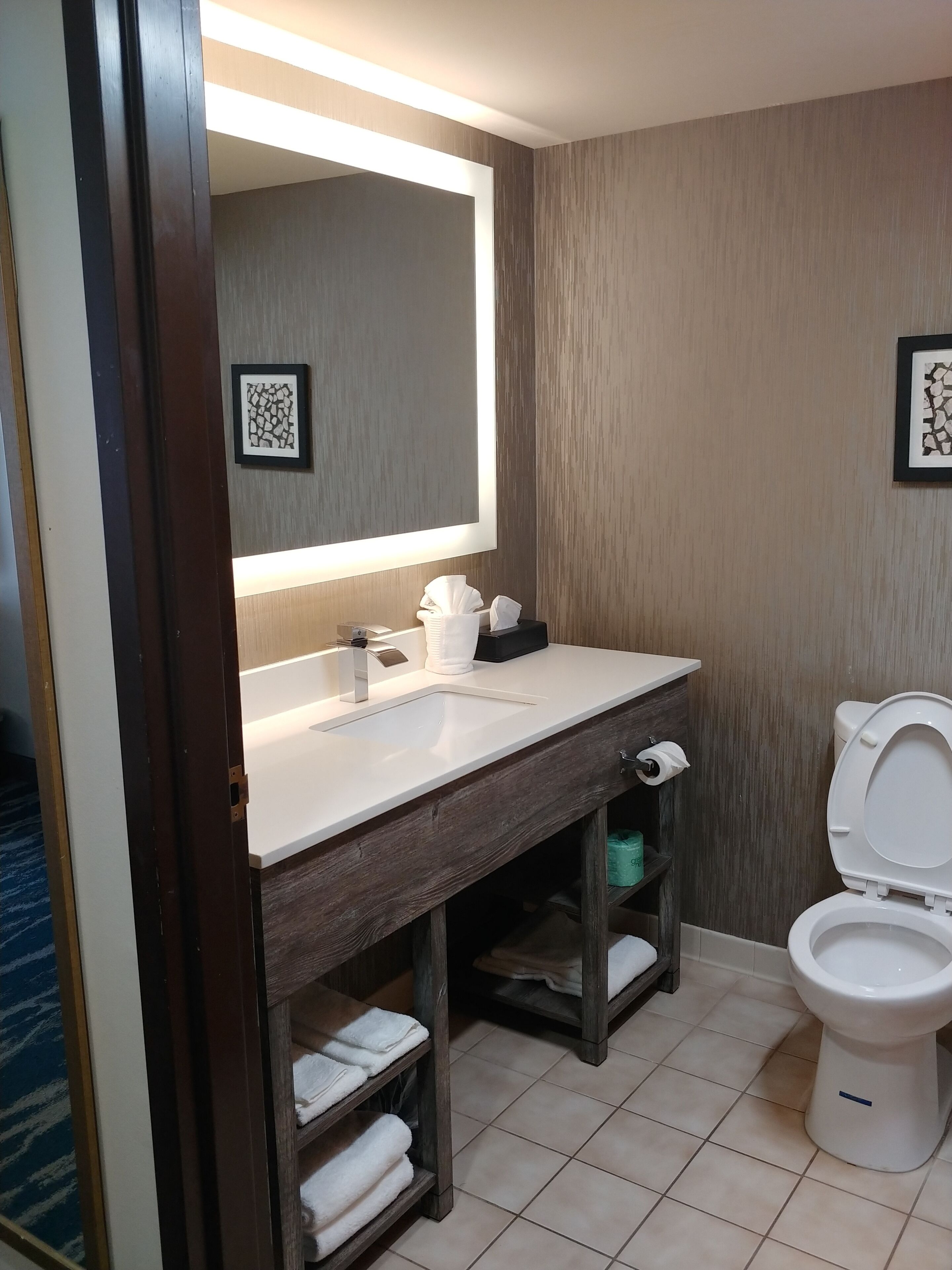 A bathroom with a white sink, a mirror, a toilet, and a towel rack.