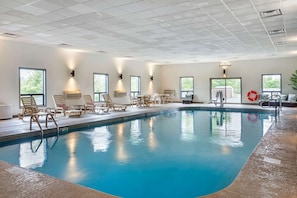 Indoor pool, open 7:30 AM to 10:00 PM, pool umbrellas, pool loungers