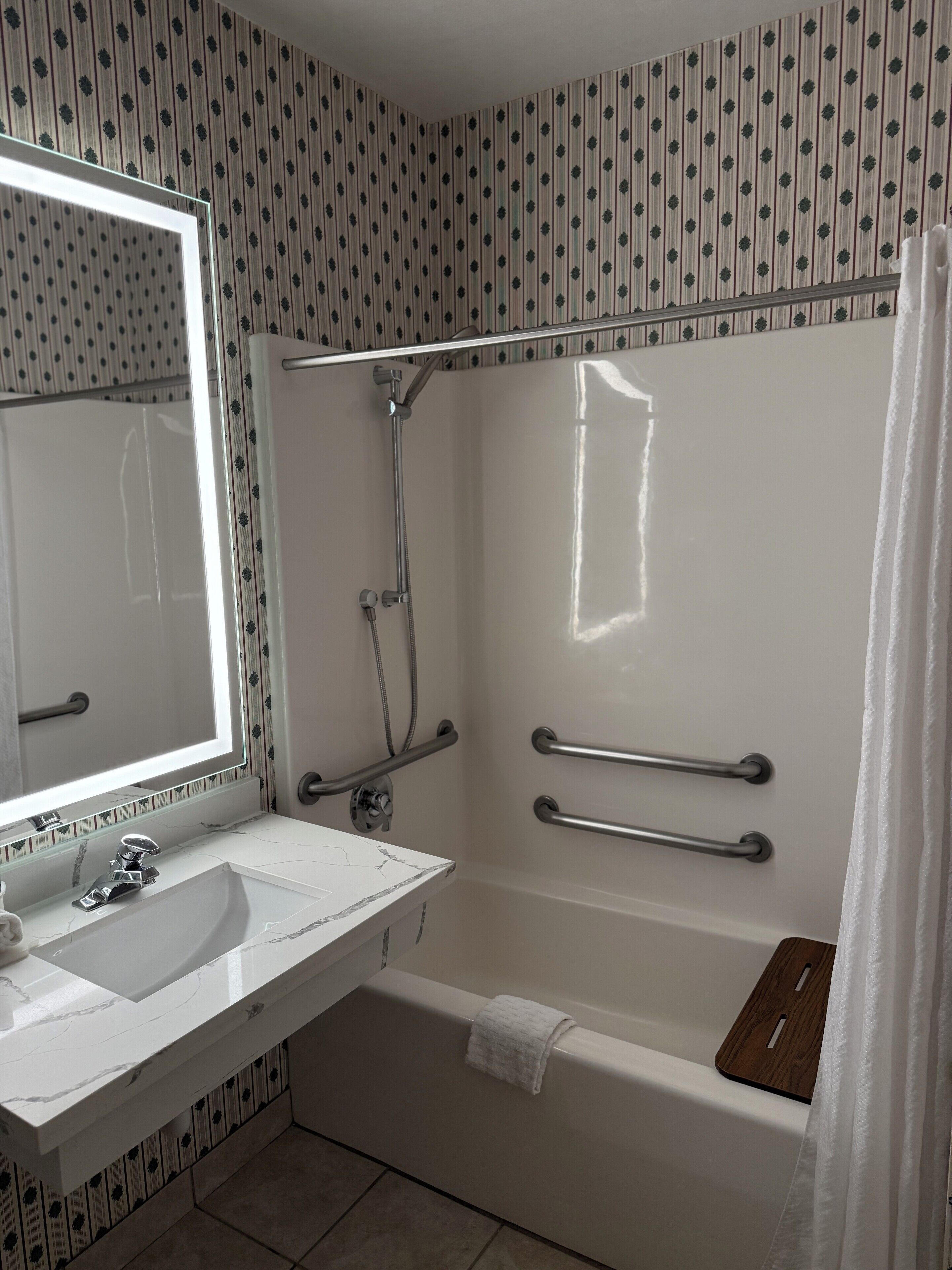 executive suite, 1 king bed with sofa bed, accessible | bathroom | combined shower/bathtub, designer toiletries, hair dryer, towels