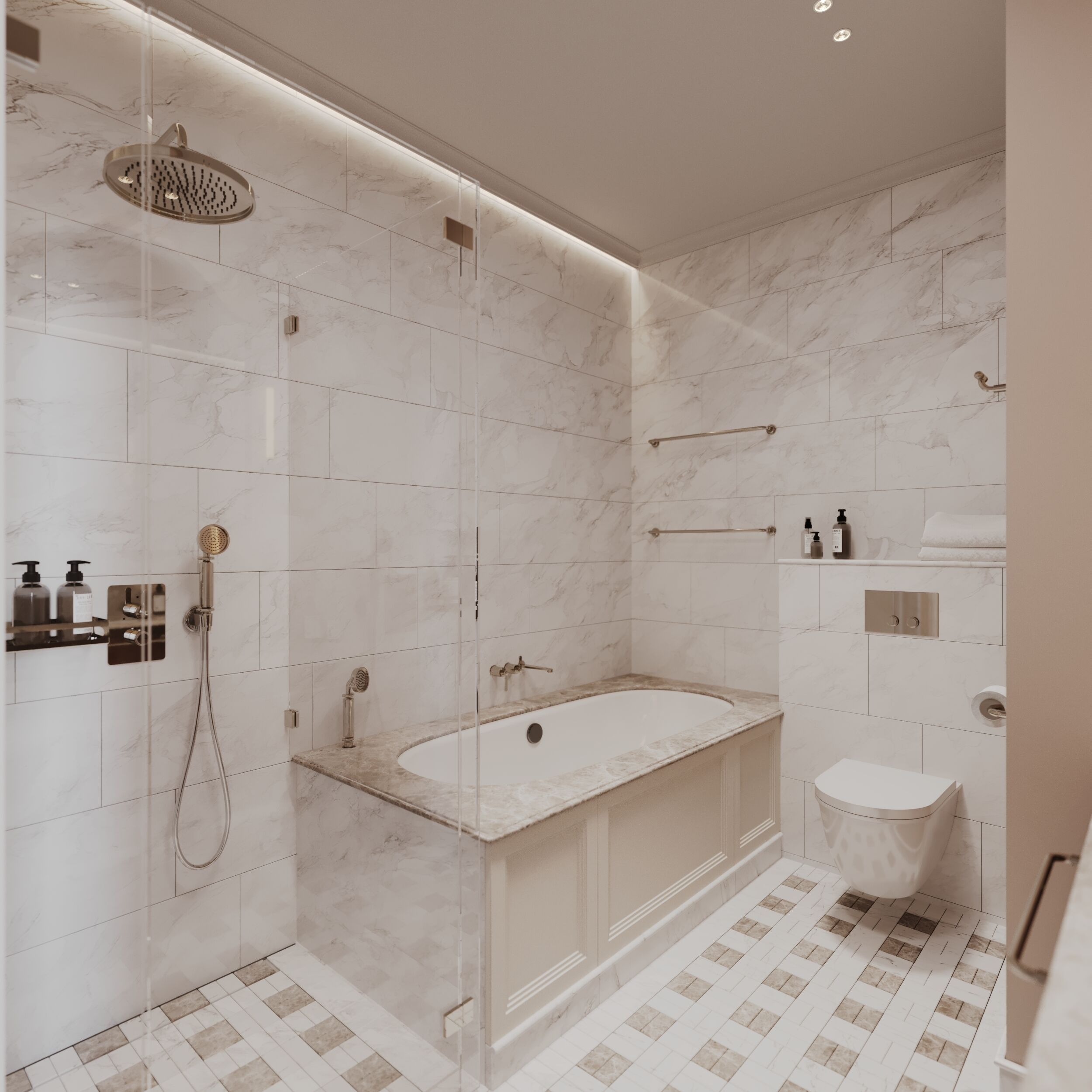 combined shower/bathtub, free toiletries, hair dryer, bathrobes