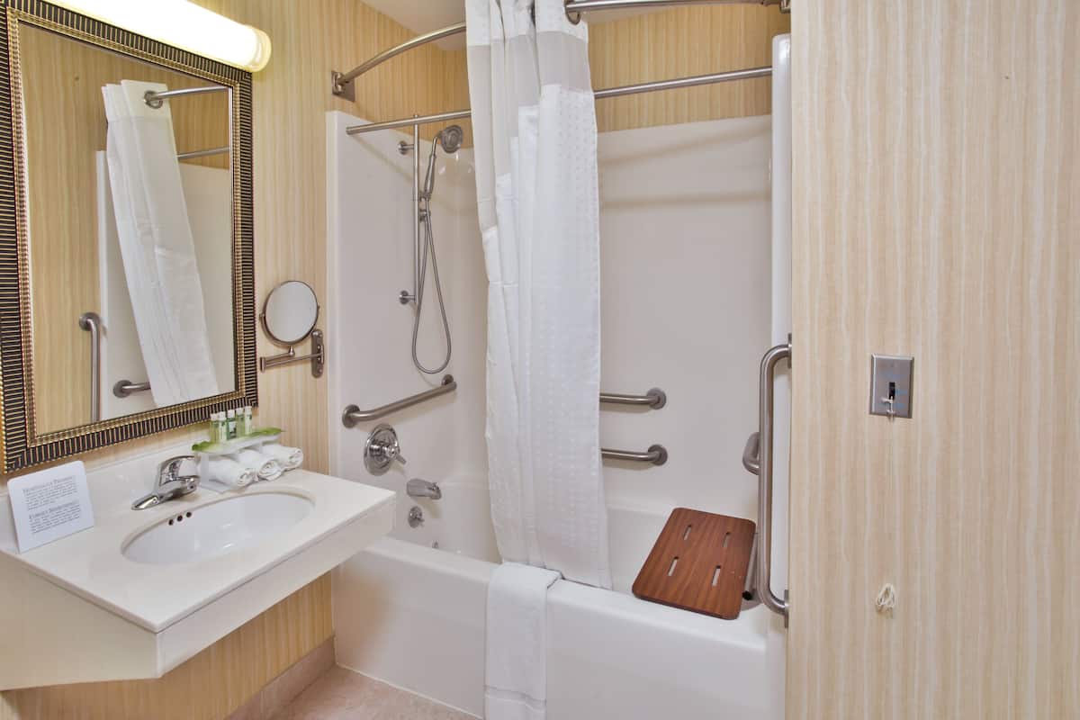standard room, 2 double beds, accessible bathtub (communications, mobility) | bathroom | combined shower/bathtub, free toiletries, hair dryer, towels