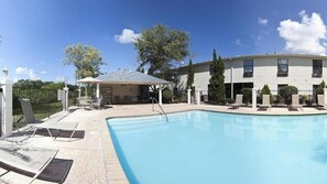 Outdoor pool, sun loungers