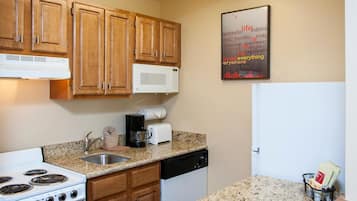 Fridge, microwave, oven, coffee/tea maker