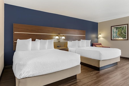 Standard Room, 2 Queen Beds, Non Smoking, Refrigerator & Microwave | Pillowtop beds, desk, laptop workspace, blackout drapes