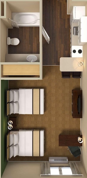 Studio, 2 grands lits, non-fumeurs | Bureau, espace de travail pour ordinateur portable, Wi-Fi gratuit