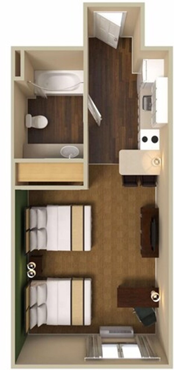 Escrivaninha, cortinas blackout, ferros/tábuas de passar roupa