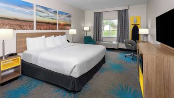 Individually furnished, desk, laptop workspace, blackout curtains