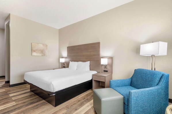 Desk, blackout curtains, soundproofing, iron/ironing board