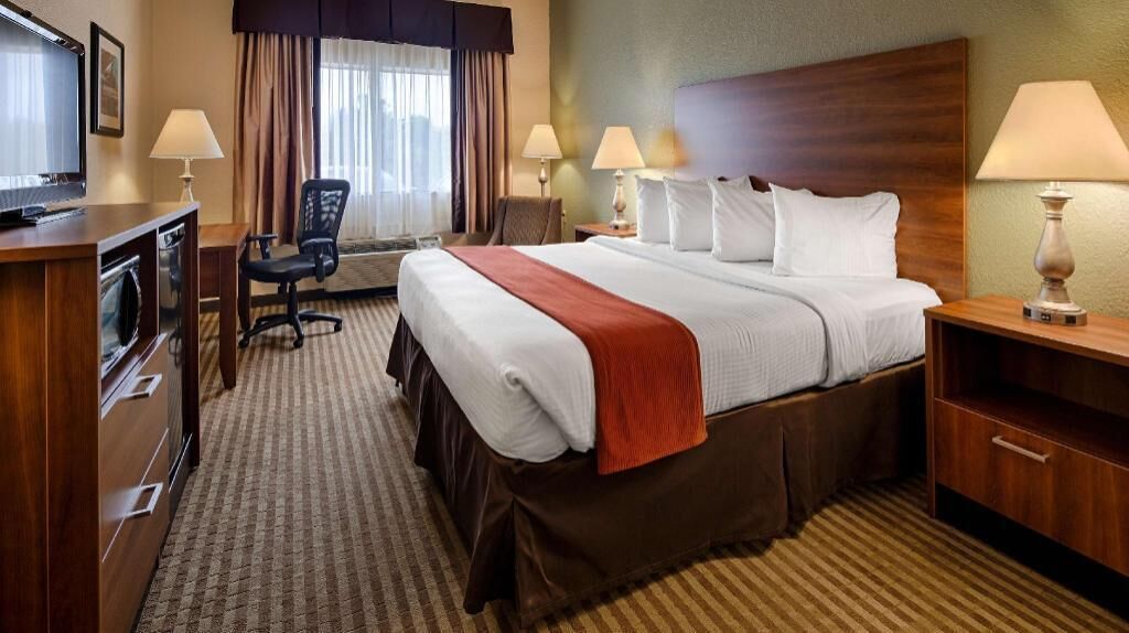 Desk, blackout curtains, soundproofing, iron/ironing board