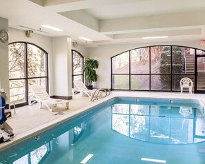 Indoor pool, open 10:00 AM to 10 PM, sun loungers