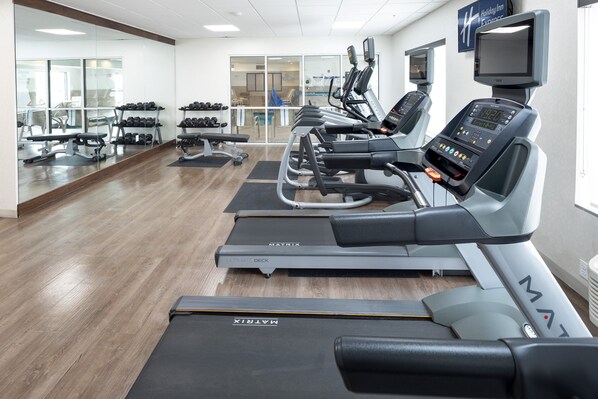 A gym with treadmills, dumbbells, and exercise equipment. - Holiday Inn Express & Suites Chicago West - St Charles by IHG (St. Charles)